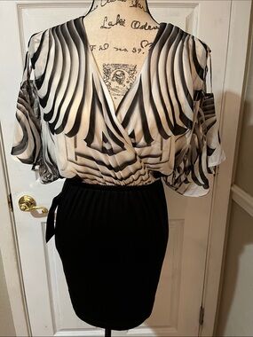 Black & White Printed Surplice Dress